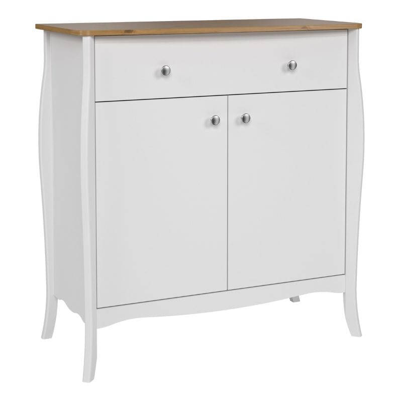 Baroque Sideboard 2 Doors 1 Drawer in Pure White w/ Pine Top - White Tree Furniture