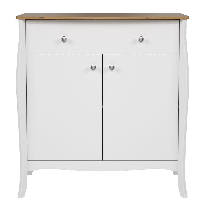 Baroque Sideboard 2 Doors 1 Drawer in Pure White w/ Pine Top - White Tree Furniture