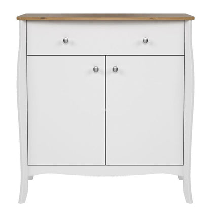 Baroque Sideboard 2 Doors 1 Drawer in Pure White w/ Pine Top - White Tree Furniture