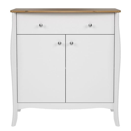 Baroque Sideboard 2 Doors 1 Drawer in Pure White w/ Pine Top - White Tree Furniture