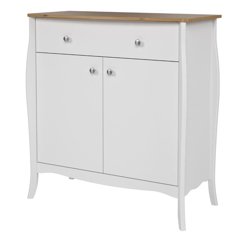 Baroque Sideboard 2 Doors 1 Drawer in Pure White w/ Pine Top - White Tree Furniture