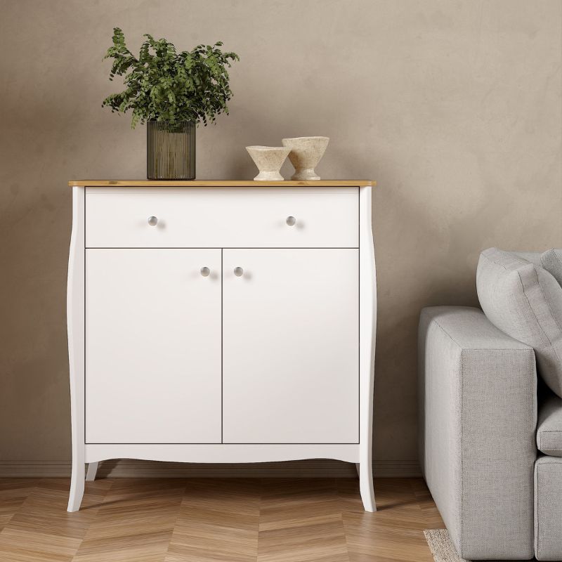 Baroque Sideboard 2 Doors 1 Drawer in Pure White w/ Pine Top - White Tree Furniture