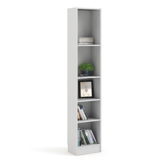 Basic White Tall Narrow Bookcase w/ 4 Shelves - White Tree Furniture