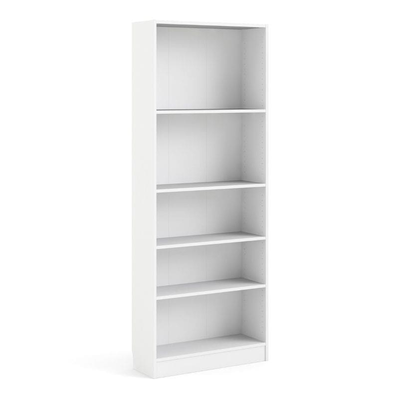 Basic White Tall Wide Bookcase w/ 4 Shelves - White Tree Furniture