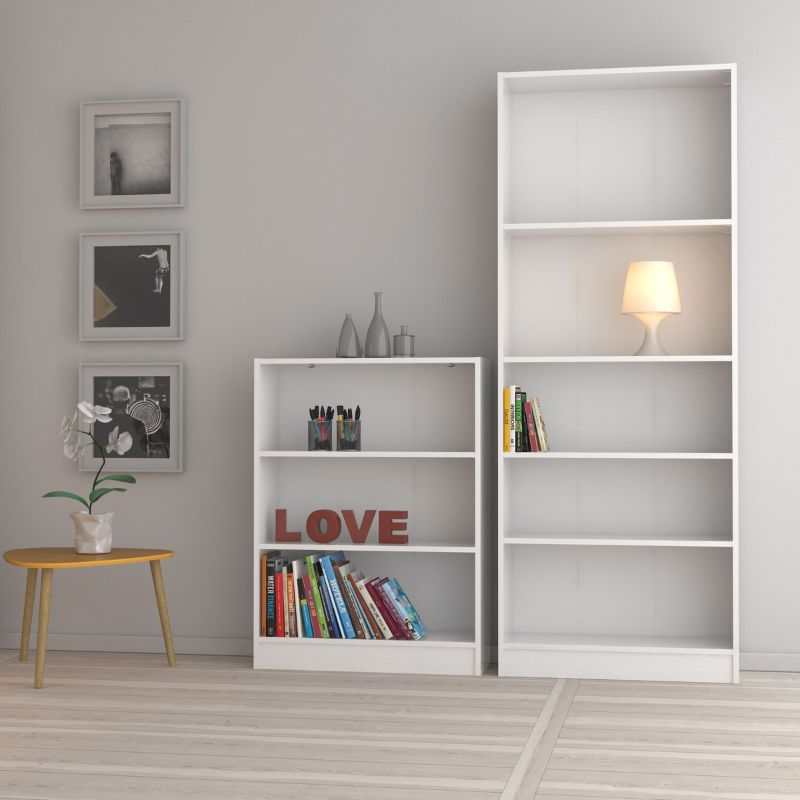 Basic White Tall Wide Bookcase w/ 4 Shelves - White Tree Furniture