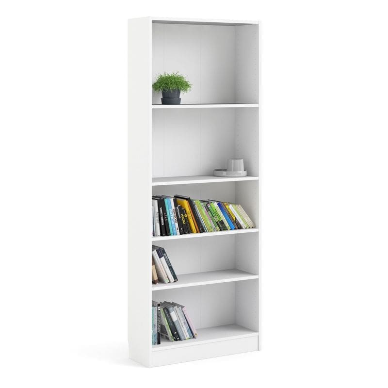 Basic White Tall Wide Bookcase w/ 4 Shelves - White Tree Furniture