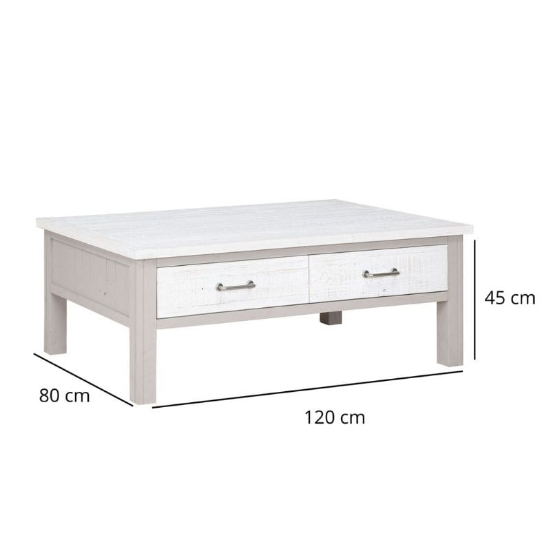 BAUMHAUS Greystone Reclaimed Coffee Table with 4 Drawers in Distressed White & Grey VTTG08A - White Tree Furniture