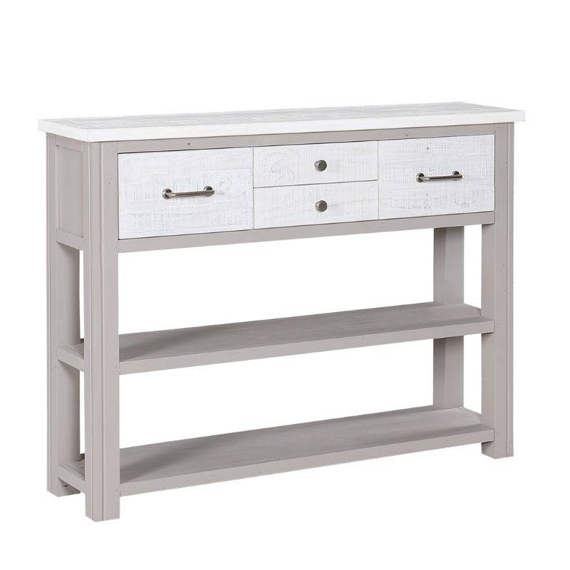 Baumhaus Greystone Reclaimed Low Bookcase / Console Table in Grey and Distressed White VTTG02A - White Tree Furniture