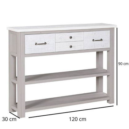 Baumhaus Greystone Reclaimed Low Bookcase / Console Table in Grey and Distressed White VTTG02A - White Tree Furniture