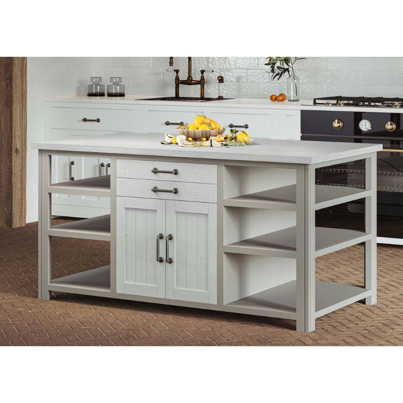 BAUMHAUS Greystone Reclaimed Kitchen Island in Grey and Distressed White VTTG02E - White Tree Furniture