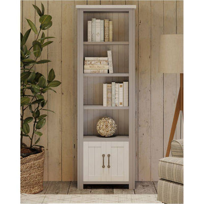 Baumhaus Greystone Reclaimed Narrow Bookcase with Cupboard in Grey and Distressed White VTTG01C - White Tree Furniture