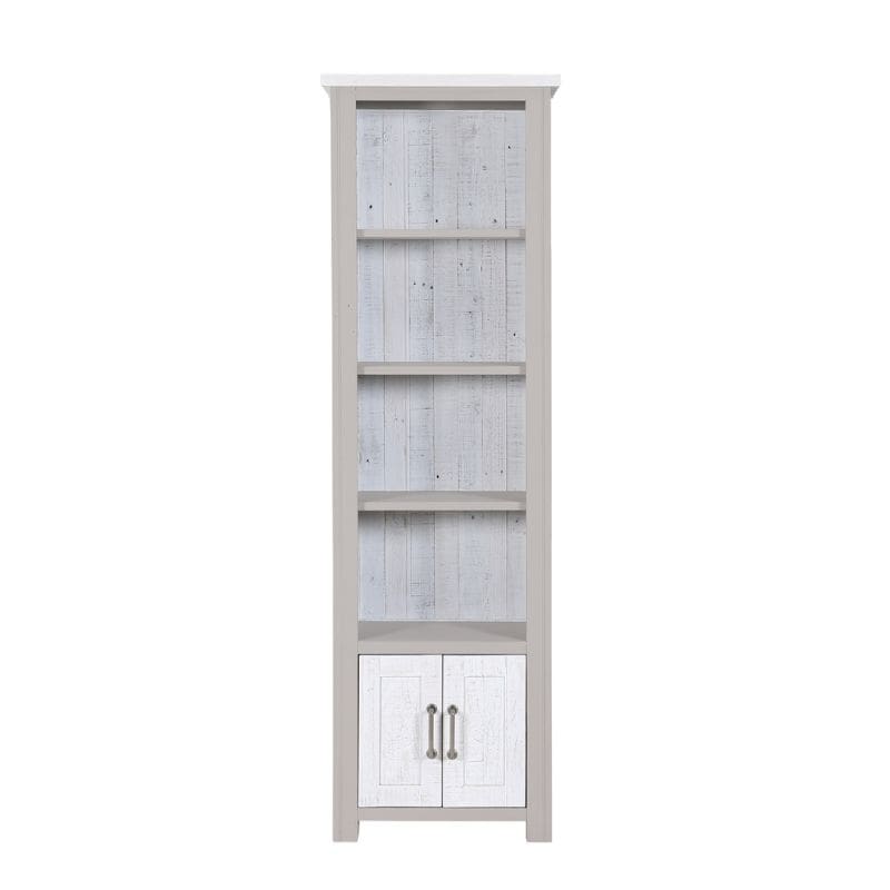 Baumhaus Greystone Reclaimed Narrow Bookcase with Cupboard in Grey and Distressed White VTTG01C - White Tree Furniture