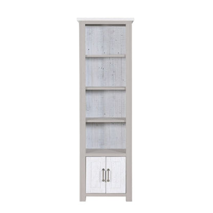 Baumhaus Greystone Reclaimed Narrow Bookcase with Cupboard in Grey and Distressed White VTTG01C - White Tree Furniture