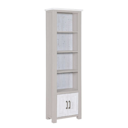 Baumhaus Greystone Reclaimed Narrow Bookcase with Cupboard in Grey and Distressed White VTTG01C - White Tree Furniture