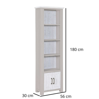 Baumhaus Greystone Reclaimed Narrow Bookcase with Cupboard in Grey and Distressed White VTTG01C - White Tree Furniture