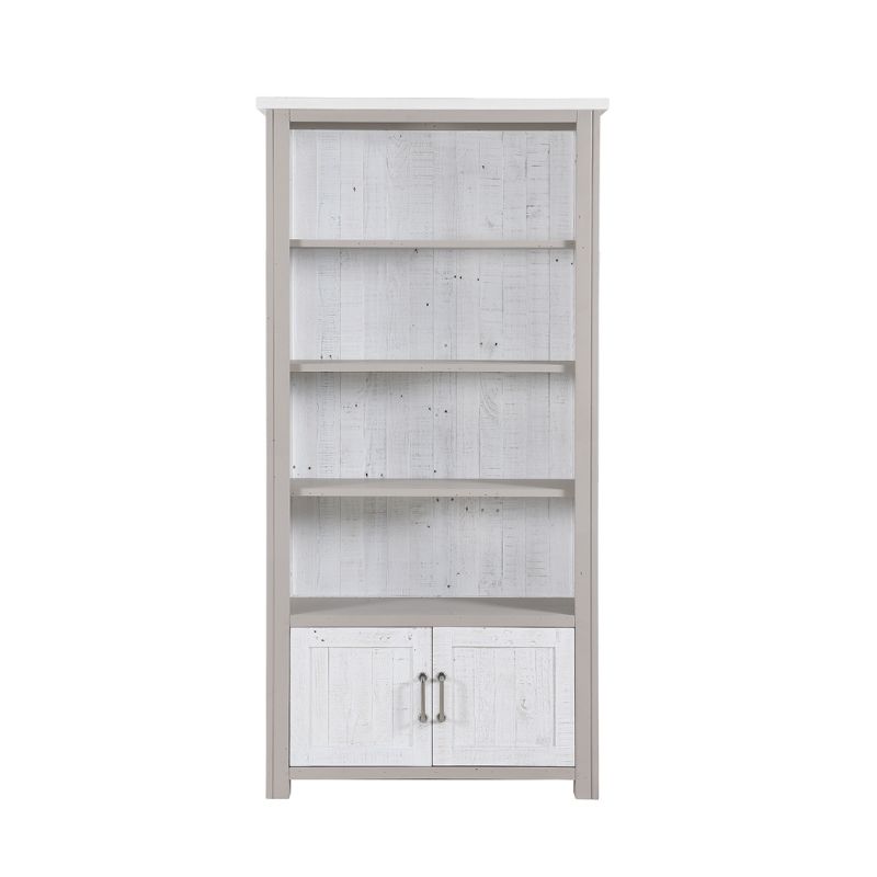 Baumhaus Greystone Large Open Bookcase with Cupboard in Grey and Distressed White VTTG01B - White Tree Furniture