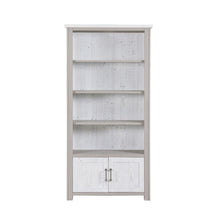 Baumhaus Greystone Large Open Bookcase with Cupboard in Grey and Distressed White VTTG01B - White Tree Furniture