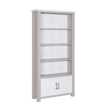 Baumhaus Greystone Large Open Bookcase with Cupboard in Grey and Distressed White VTTG01B - White Tree Furniture