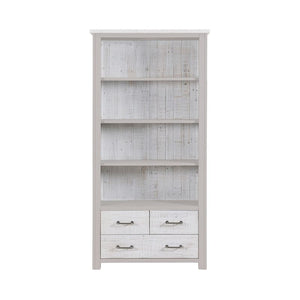 Baumhaus Greystone Reclaimed Large Open Bookcase with Drawers in Grey and Distressed White VTTG01A - White Tree Furniture