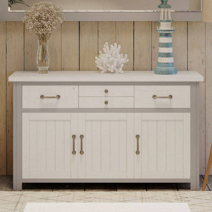 BAUMHAUS Greystone Reclaimed Sideboard with 3 Doors in Grey and White Distressed VTTG02D - White Tree Furniture