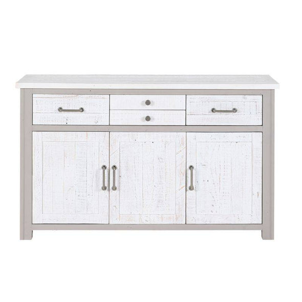 BAUMHAUS Greystone Reclaimed Sideboard with 3 Doors in Grey and White Distressed VTTG02D - White Tree Furniture