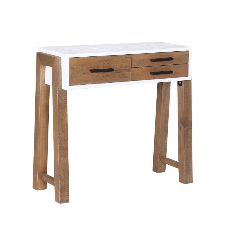 Baumhaus Trinity Reclaimed Small Console Table in White & Weathered Wood VWP02B - White Tree Furniture