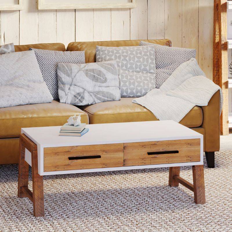 Baumhaus Trinity Reclaimed Coffee Table 110cm in White & Weathered Wood VWP08A - White Tree Furniture