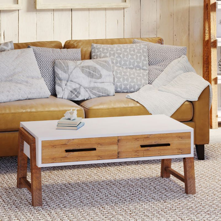 Baumhaus Trinity Reclaimed Coffee Table 110cm in White & Weathered Wood VWP08A - White Tree Furniture