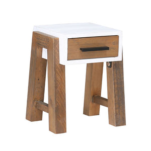 Baumhaus Trinity Reclaimed Open Side Table w/ Drawer in White & Weathered Wood VWP10B - White Tree Furniture