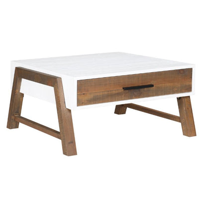 Baumhaus Trinity Reclaimed Square Coffee Table 90cm in White & Weathered Wood VWP08B - White Tree Furniture