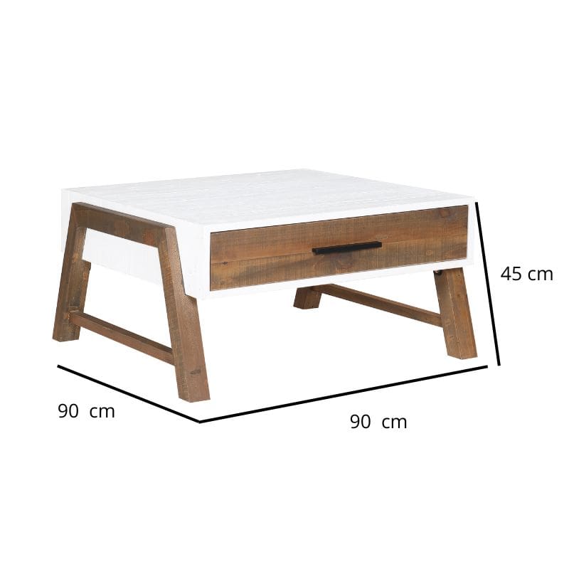 Baumhaus Trinity Reclaimed Square Coffee Table 90cm in White & Weathered Wood VWP08B - White Tree Furniture