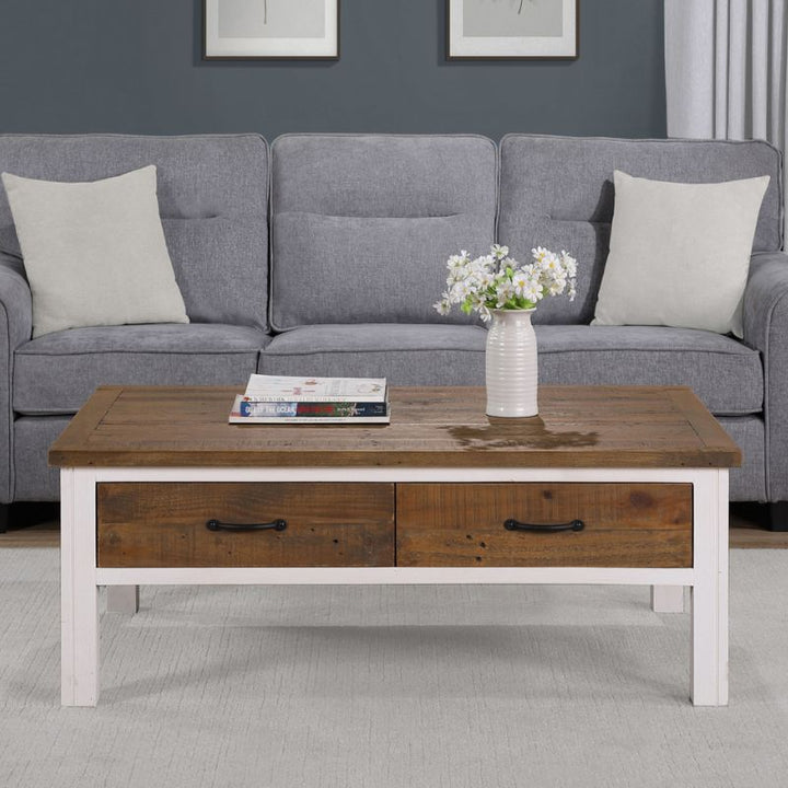 Baumhaus Splash of White Reclaimed Coffee Table w/ 4 Drawers in White & Weathered Wood VTTW08A - White Tree Furniture