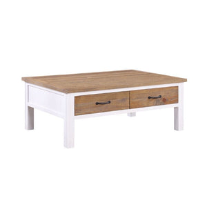 Baumhaus Splash of White Reclaimed Coffee Table w/ 4 Drawers in White & Weathered Wood VTTW08A - White Tree Furniture