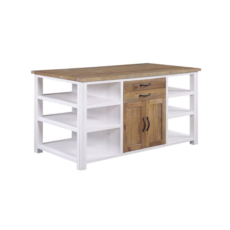 Baumhaus Splash of White Reclaimed Kitchen Island in White & Weathered Wood VTTW02E - White Tree Furniture