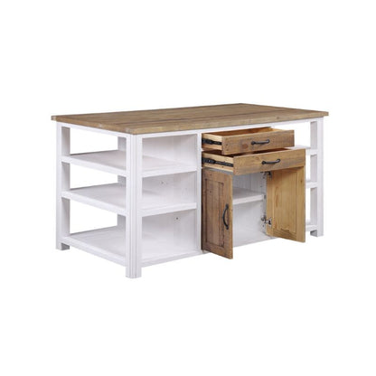 Baumhaus Splash of White Reclaimed Kitchen Island in White & Weathered Wood VTTW02E - White Tree Furniture