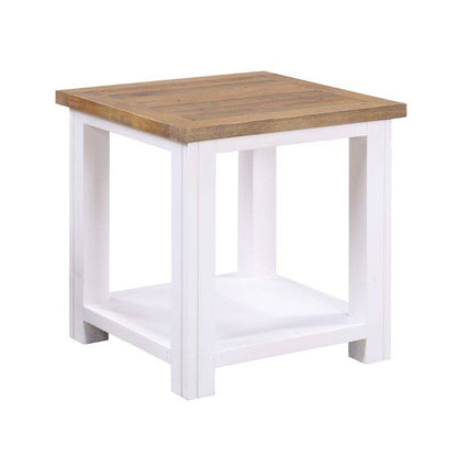 Baumhaus Splash of White Reclaimed Lamp Table w/ Shelf in White and Weathered Wood VTTW10A - White Tree Furniture