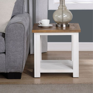 Baumhaus Splash of White Reclaimed Lamp Table w/ Shelf in White and Weathered Wood VTTW10A - White Tree Furniture