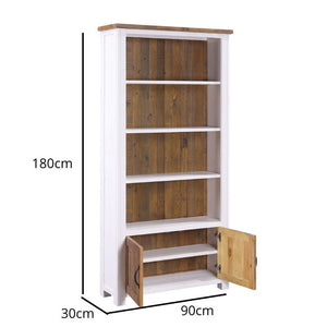 Baumhaus Splash of White Reclaimed Large Open Bookcase w/ Doors in White & Weathered Wood VTTW01B - White Tree Furniture