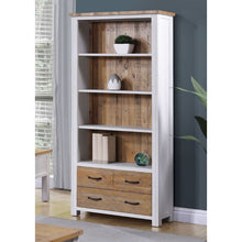 Baumhaus Splash of White Reclaimed Large Open Bookcase w/ Drawers in White & Weathered Wood VTTW01A - White Tree Furniture