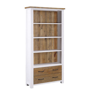 Baumhaus Splash of White Reclaimed Large Open Bookcase w/ Drawers in White & Weathered Wood VTTW01A - White Tree Furniture