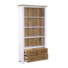 Baumhaus Splash of White Reclaimed Large Open Bookcase w/ Drawers in White & Weathered Wood VTTW01A - White Tree Furniture