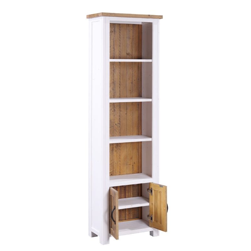 Baumhaus Splash of White Reclaimed Narrow Bookcase in White & Weathered Wood VTTW01C - White Tree Furniture