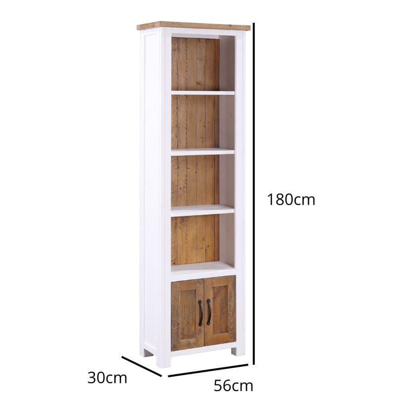 Baumhaus Splash of White Reclaimed Narrow Bookcase in White & Weathered Wood VTTW01C - White Tree Furniture