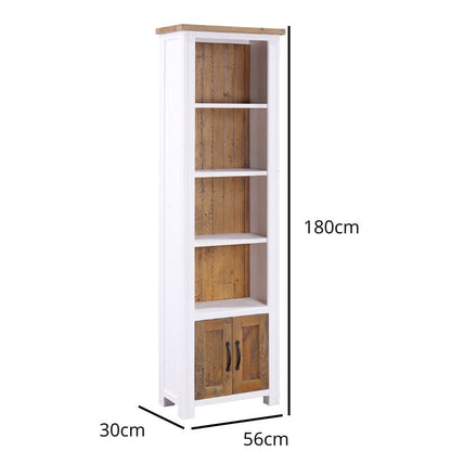 Baumhaus Splash of White Reclaimed Narrow Bookcase in White & Weathered Wood VTTW01C - White Tree Furniture