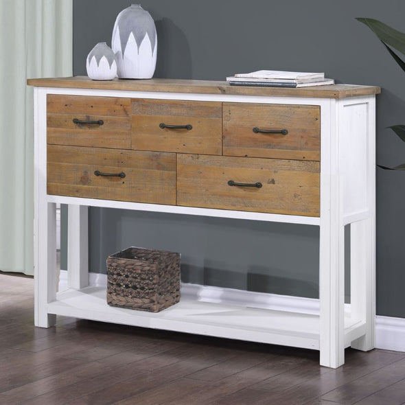 Baumhaus Splash of White Reclaimed Sideboard w/ Open Shelf in White & Weathered Wood VTTW02C - White Tree Furniture