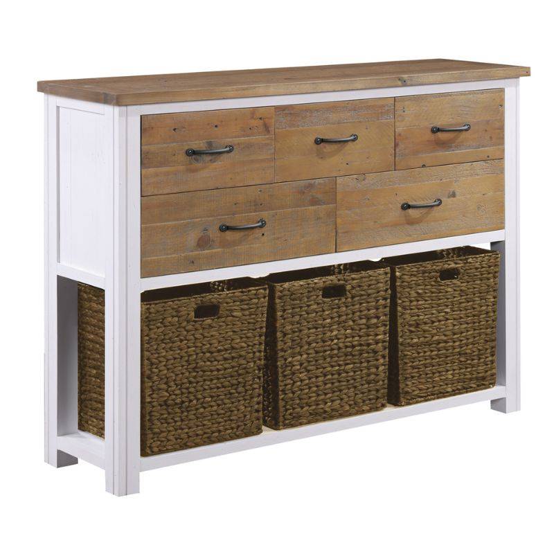 Baumhaus Splash of White Reclaimed Sideboard w/ Open Shelf in White & Weathered Wood VTTW02C - White Tree Furniture