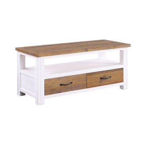 Baumhaus Splash of White Reclaimed Widescreen TV Stand 110cm in White and Weathered Wood VTTW09A - White Tree Furniture