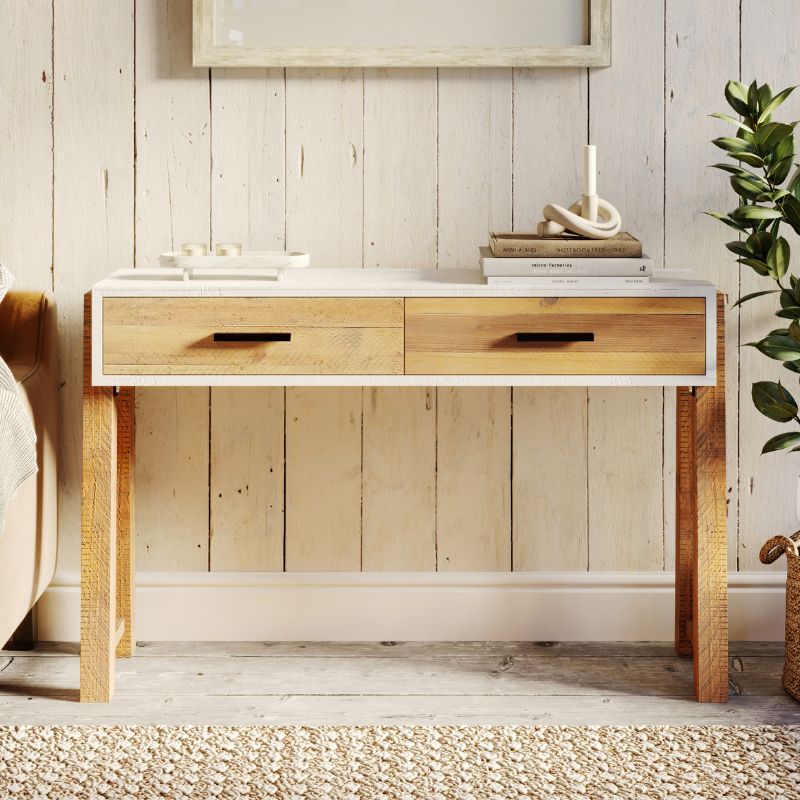 Baumhaus Trinity Reclaimed Open Console Table 120cm in White & Weathered Wood VWP02E - White Tree Furniture