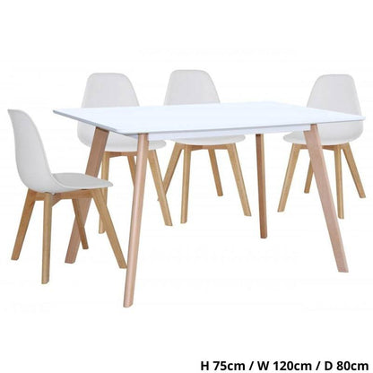 Belgium 120cm Dining Table in Matt Gloss White w/ Beech Legs - White Tree Furniture