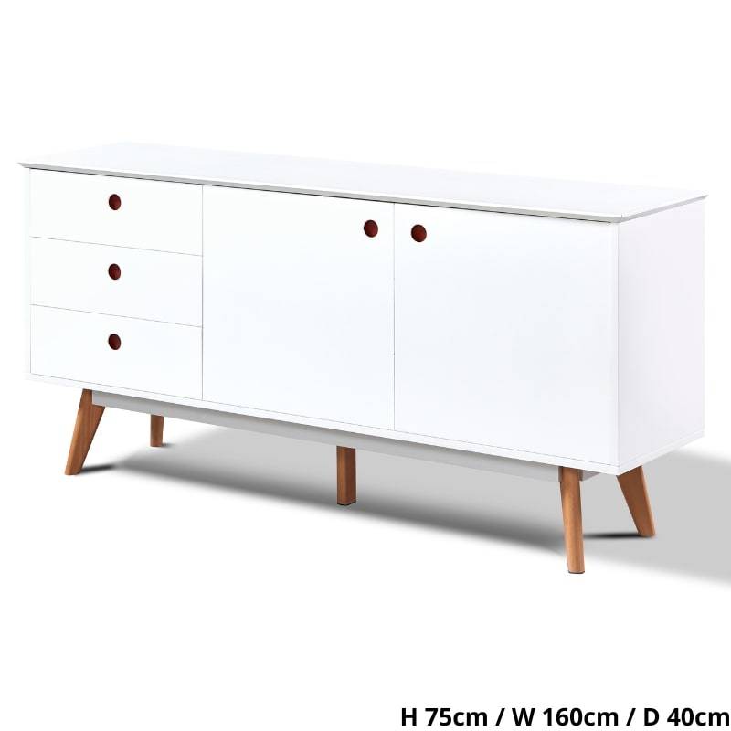 Belgium Large Sideboard in Matt Gloss White w/ Beech Legs - White Tree Furniture